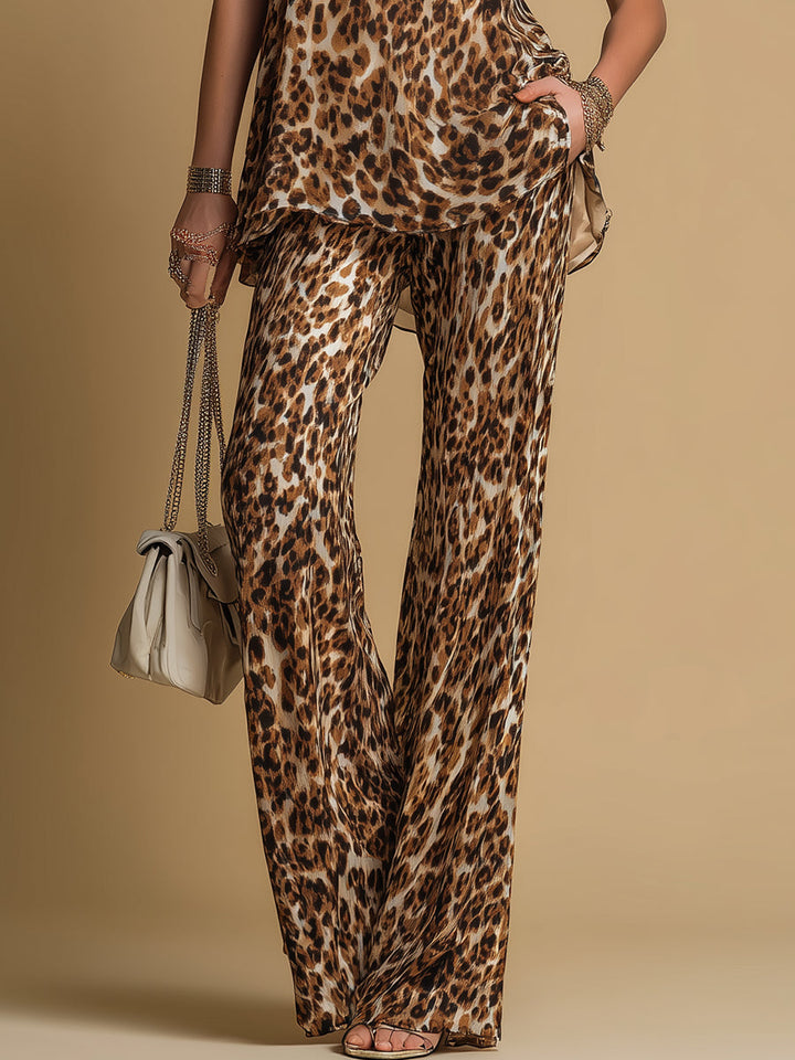 Samantha | Leopard-Print Sleeveless Top & Flared Pants Set