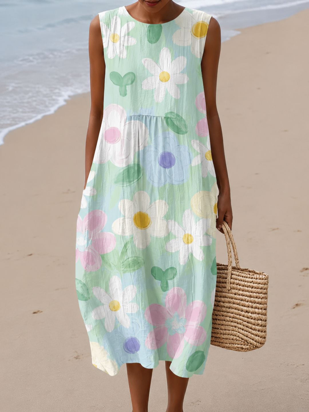 Erin | Pastel Blossom Sleeveless Midi Dress