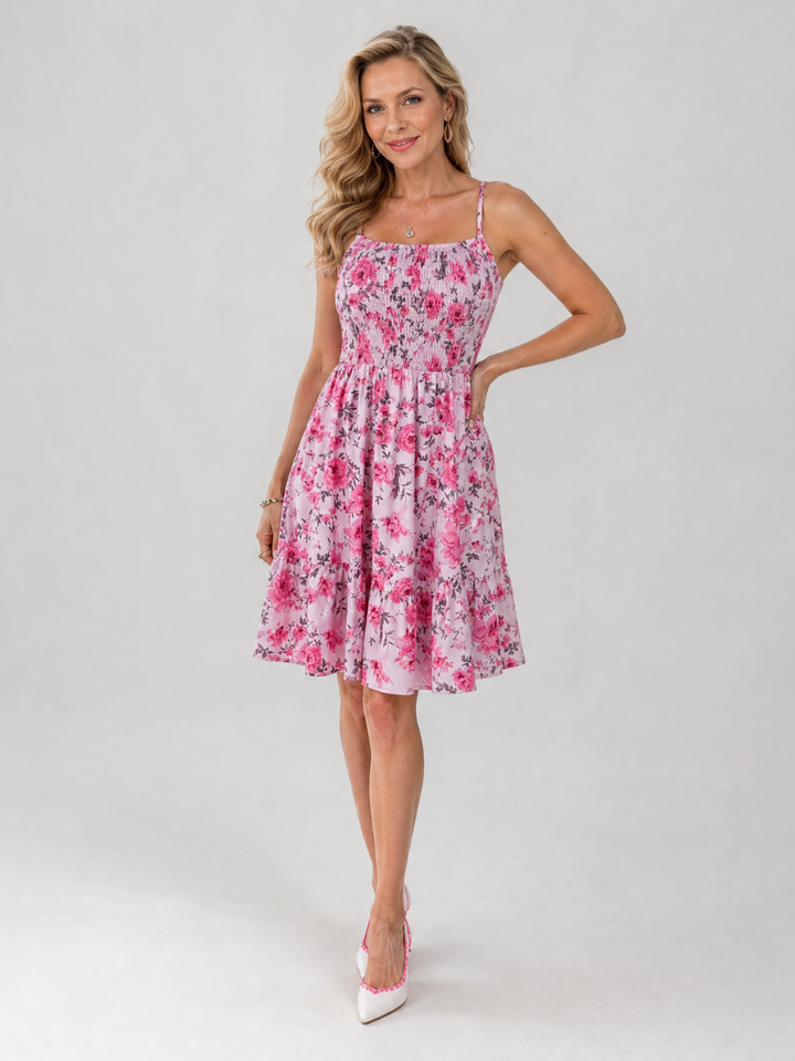 Rosabelle | Spaghetti Strap Floral Print Knee Length Dress