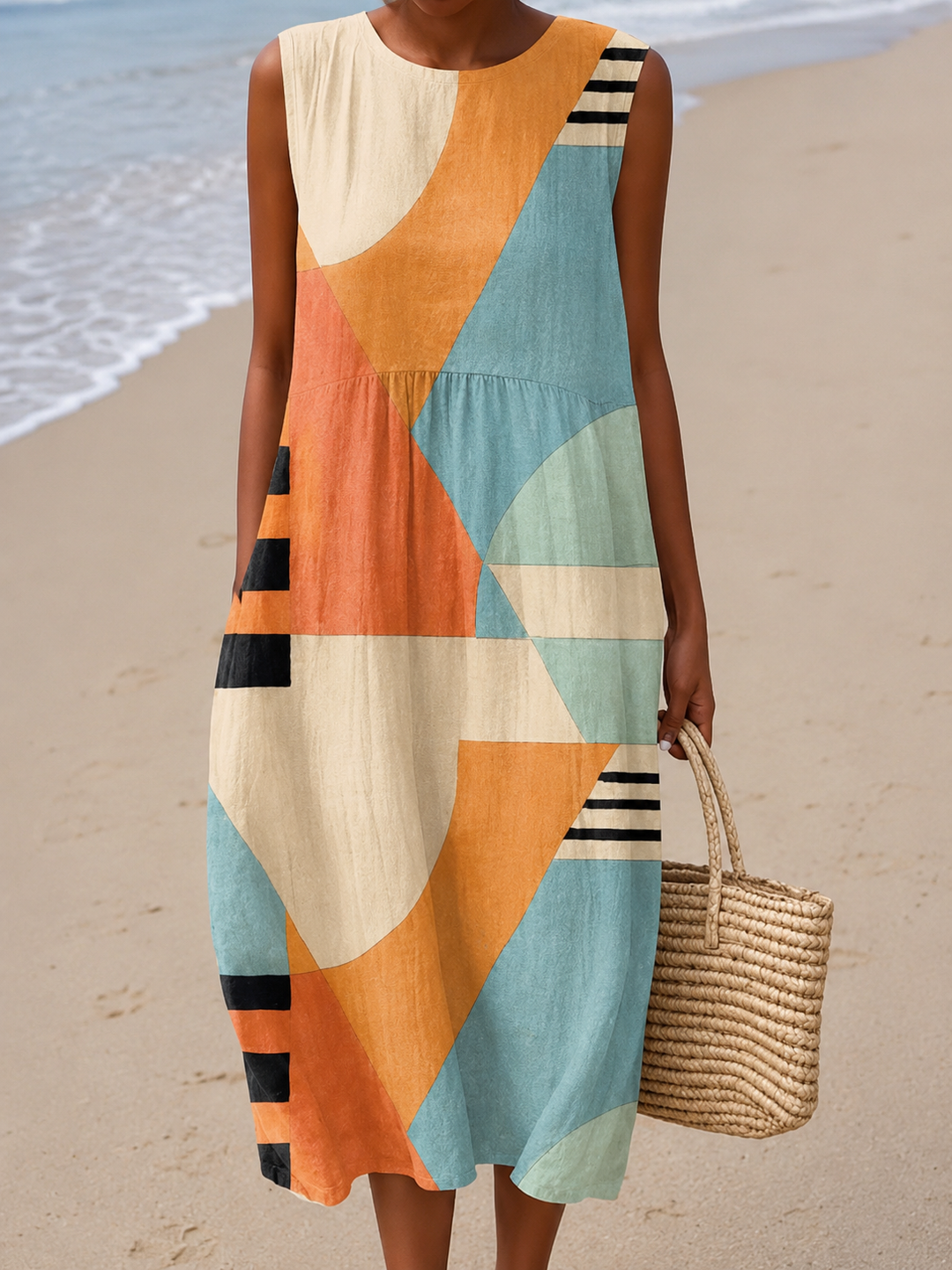 Iris | Geometric Sleeveless Midi Dress