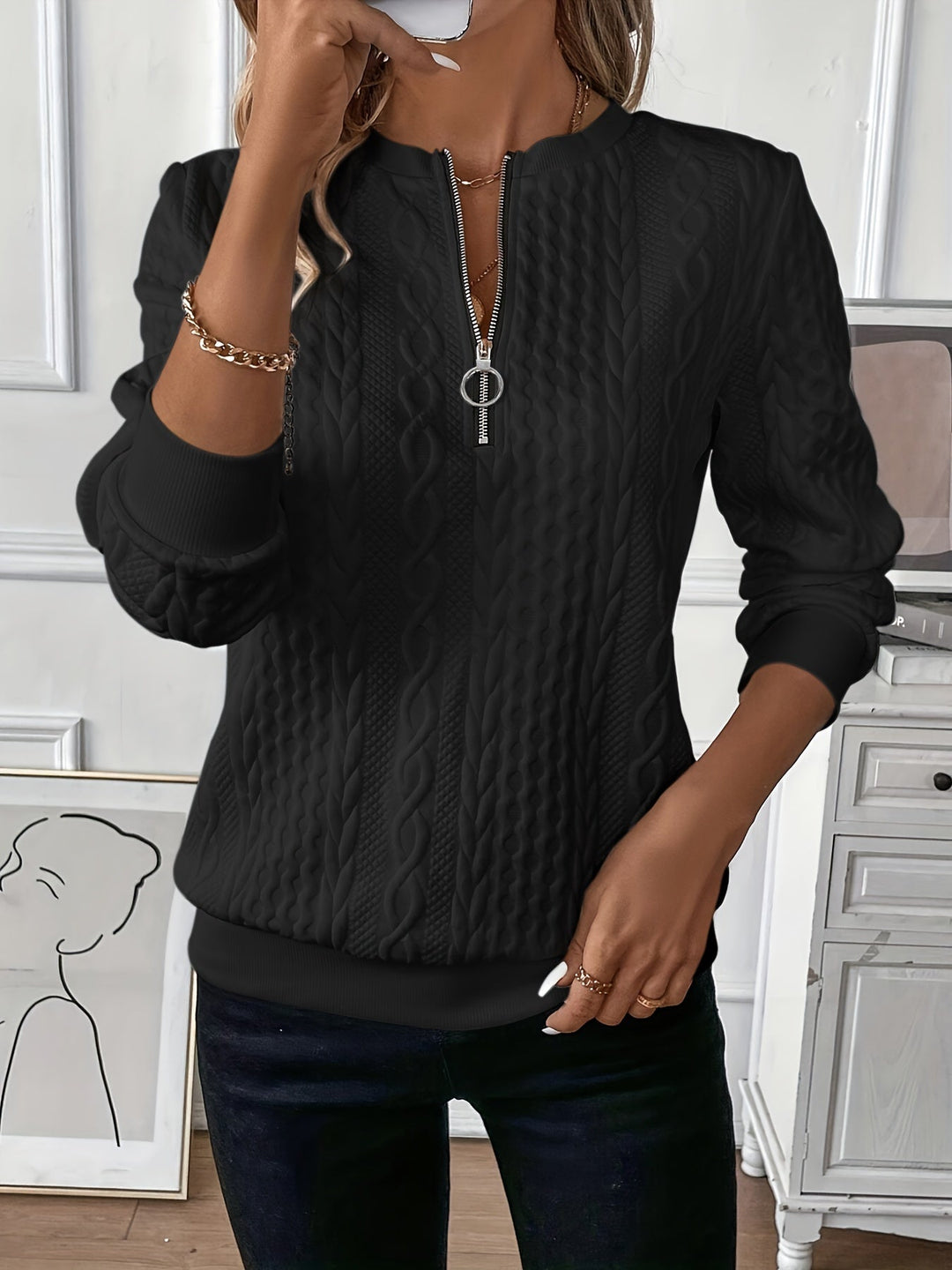 Mila Chunky Knit Sweater with Zip