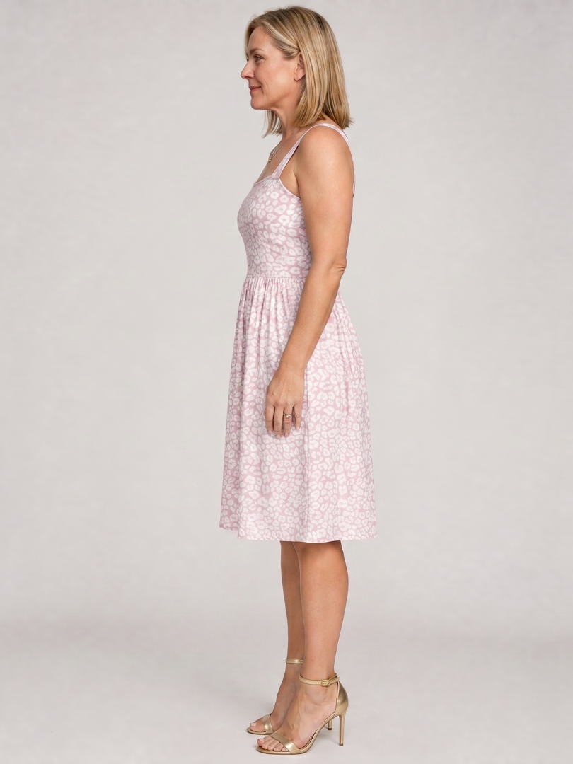 Leneva | Square Neck Floral Print Knee Length Dress
