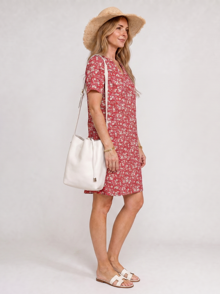 Somene | Short Sleeve Geometric Print Knee Length Dress