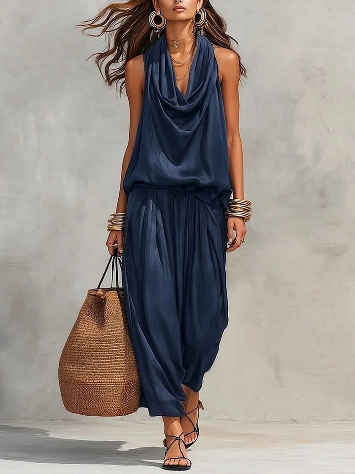Maya | Halter Top & Pleated Wide-Leg Pants Set