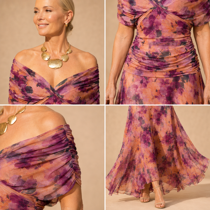 Florendra | Long Floral Dress with V-Neck