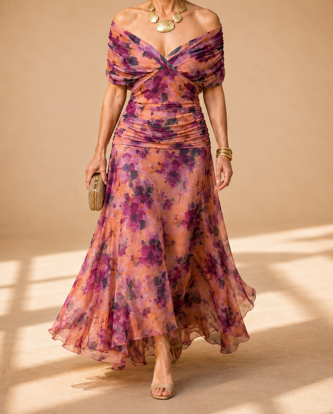 Florendra | Long Floral Dress with V-Neck