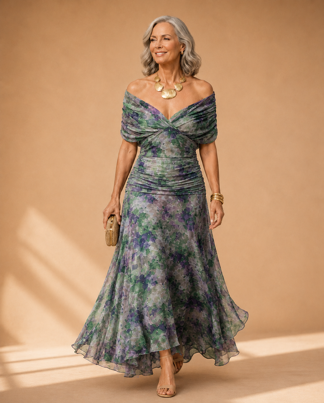 Florendra | Long Floral Dress with V-Neck