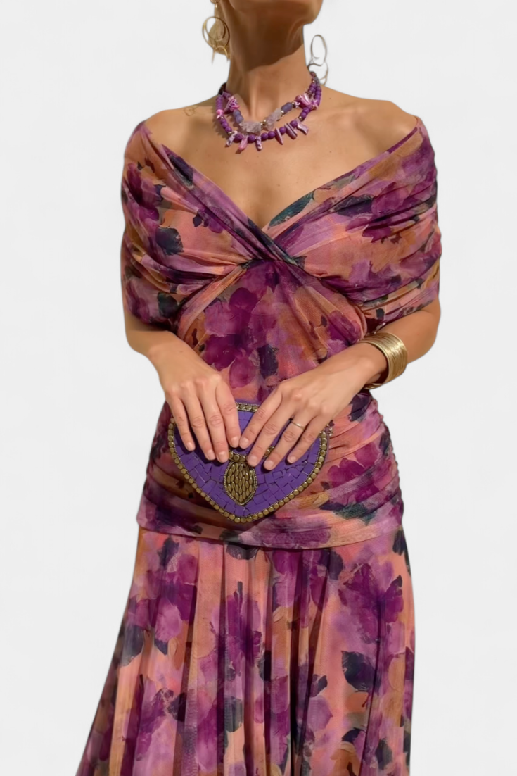 Ellison | Long Floral Dress with V-Neck