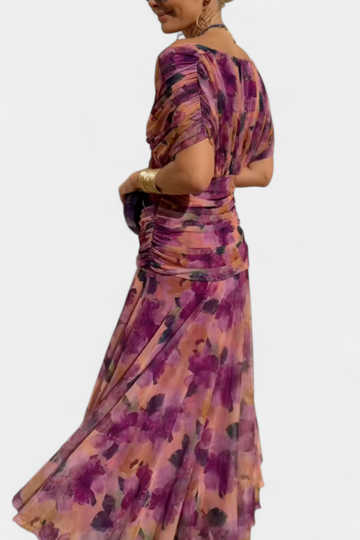 Ellison | Long Floral Dress with V-Neck