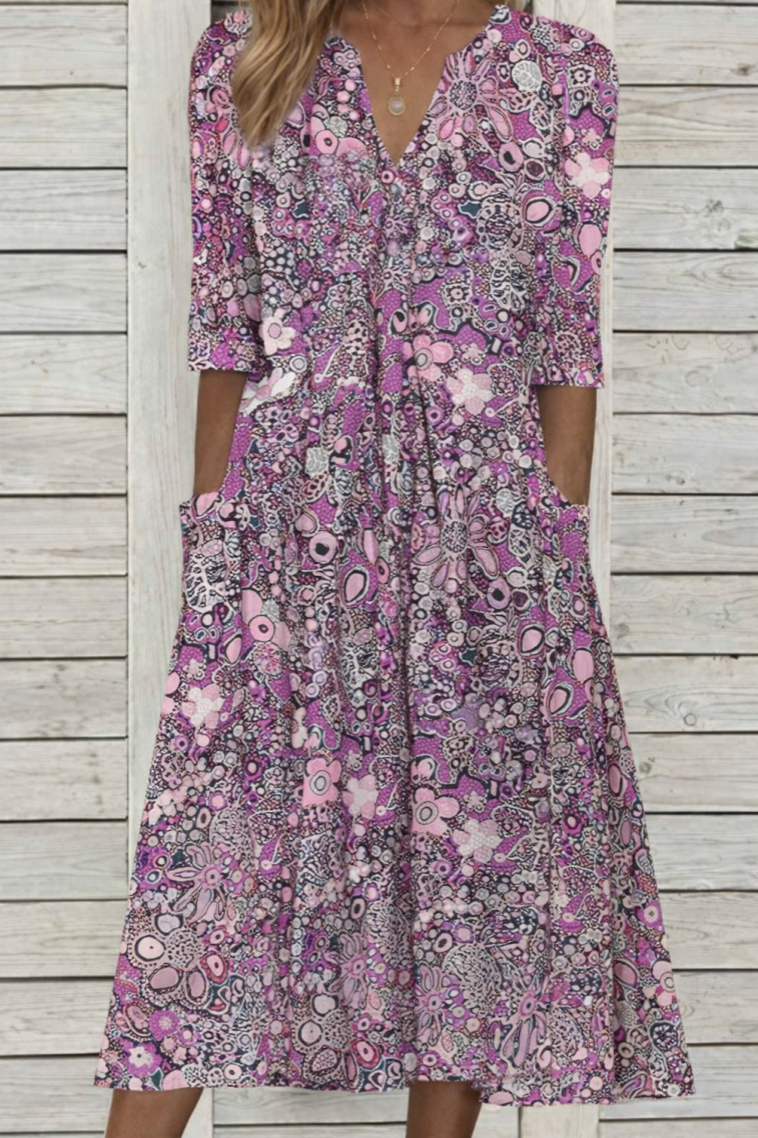 Harlow | Graceful V-Neck Elegance Midi Dress