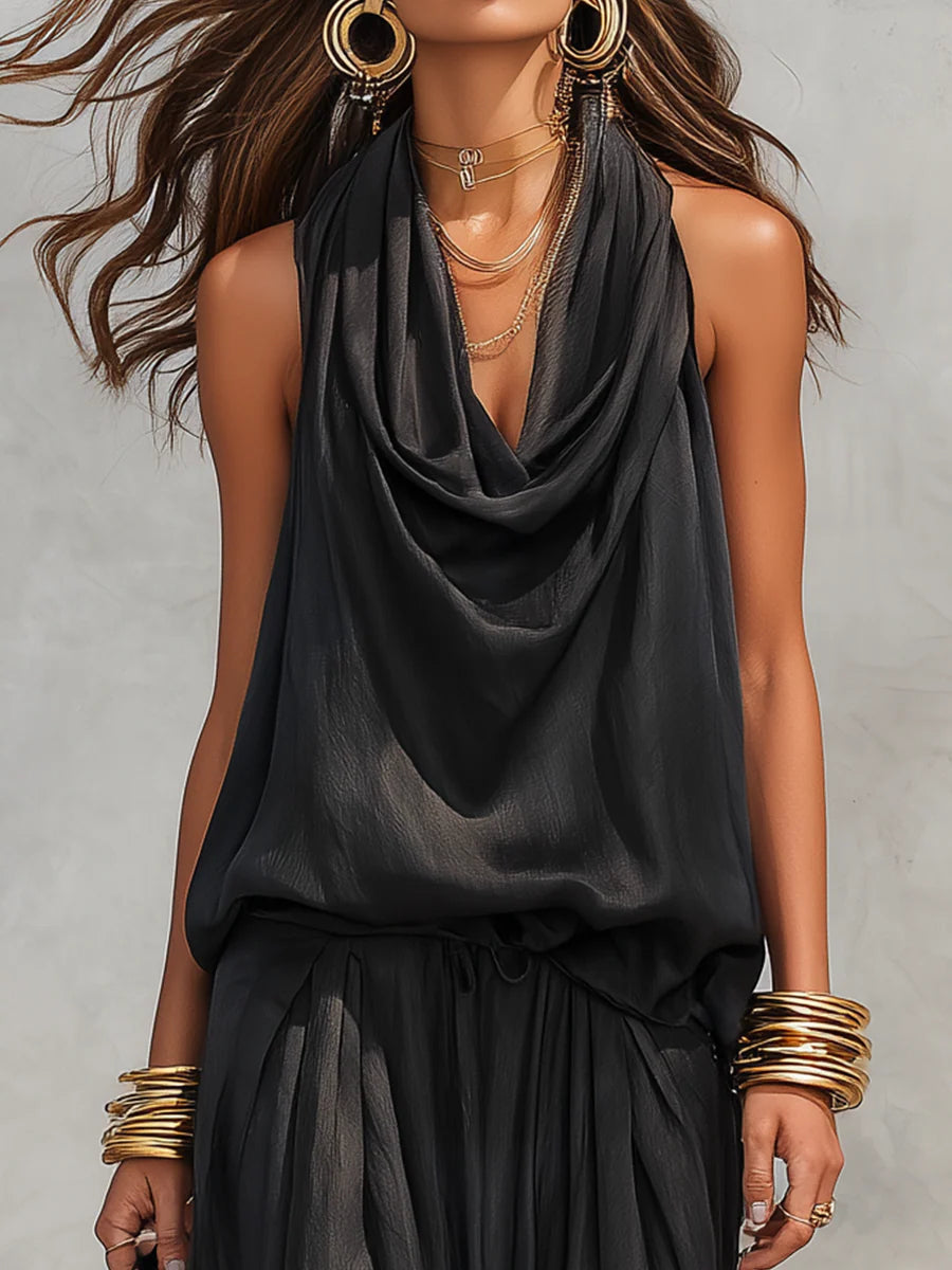 Maya | Halter Top & Pleated Wide-Leg Pants Set