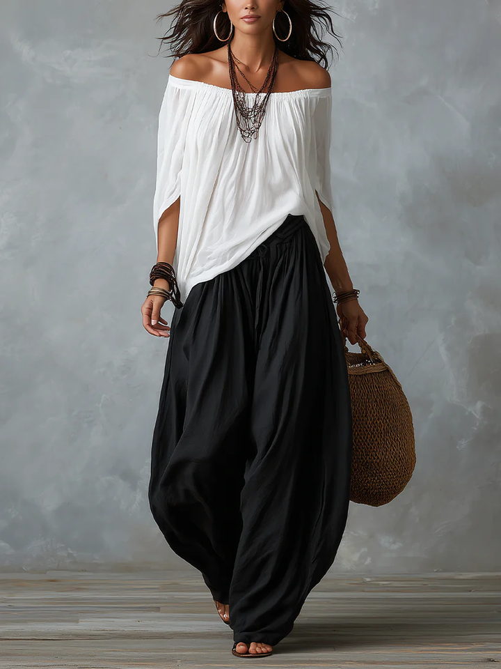 Aaliyah | Off-Shoulder Top & Lantern Pants Set, Rayon Blend