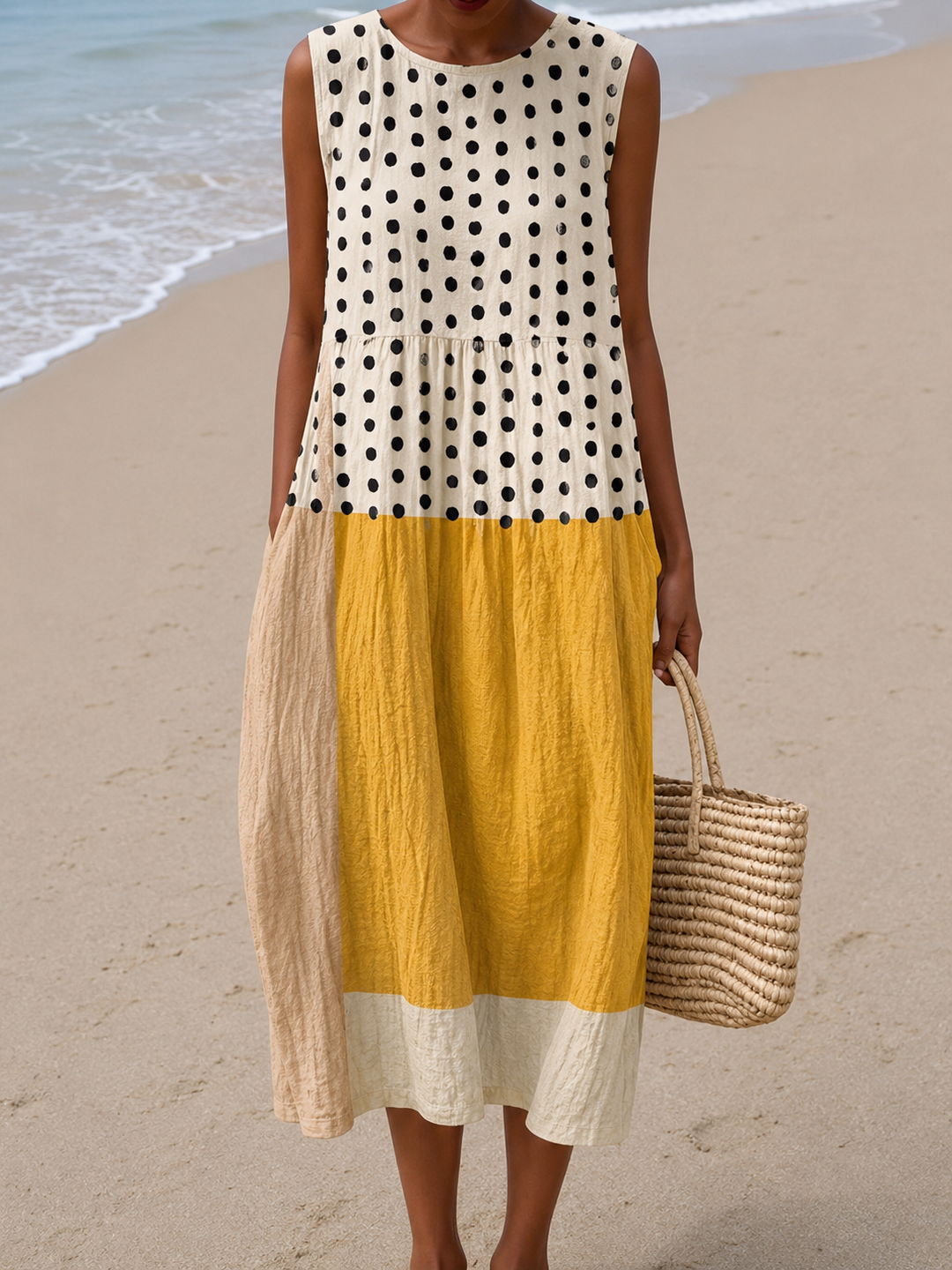 Leah | Polka Dot Sleeveless Midi Dress