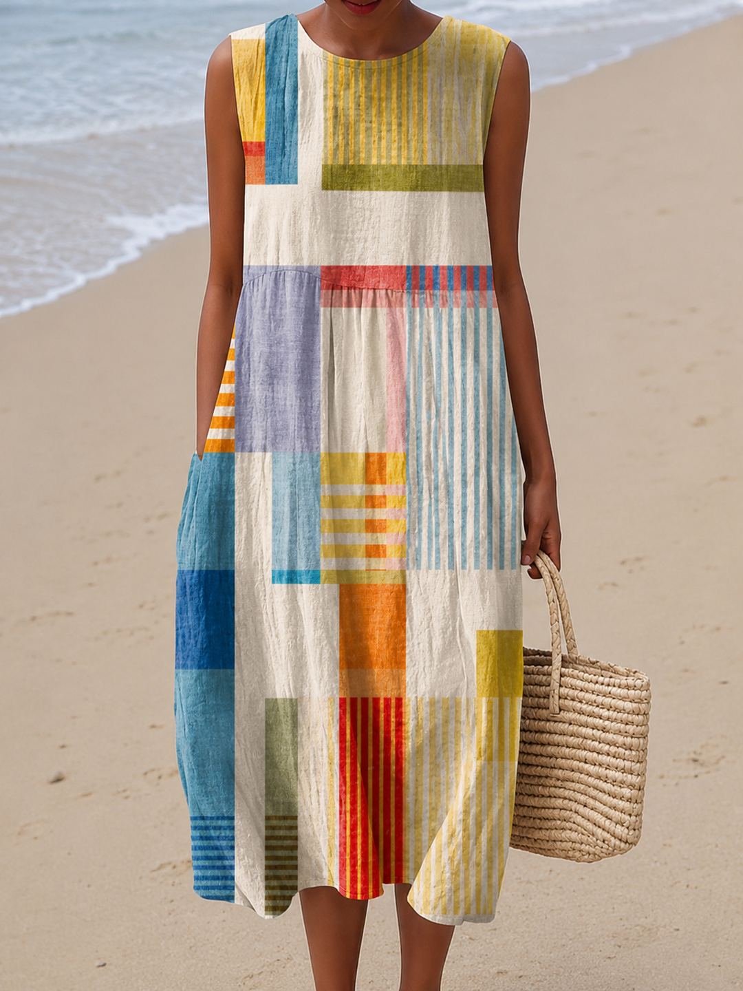 Eve | Geometric Sleeveless Midi Dress