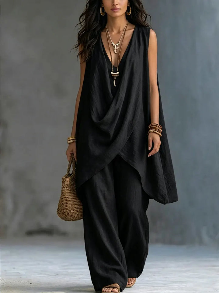 Genevra | Draped Set with Wide-Leg Pants