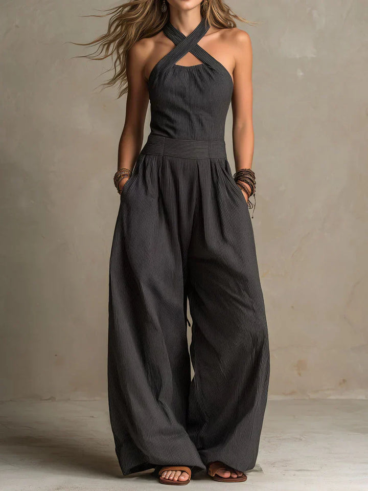 Madeline - Elegant Cross-Neck Linen Jumpsuit