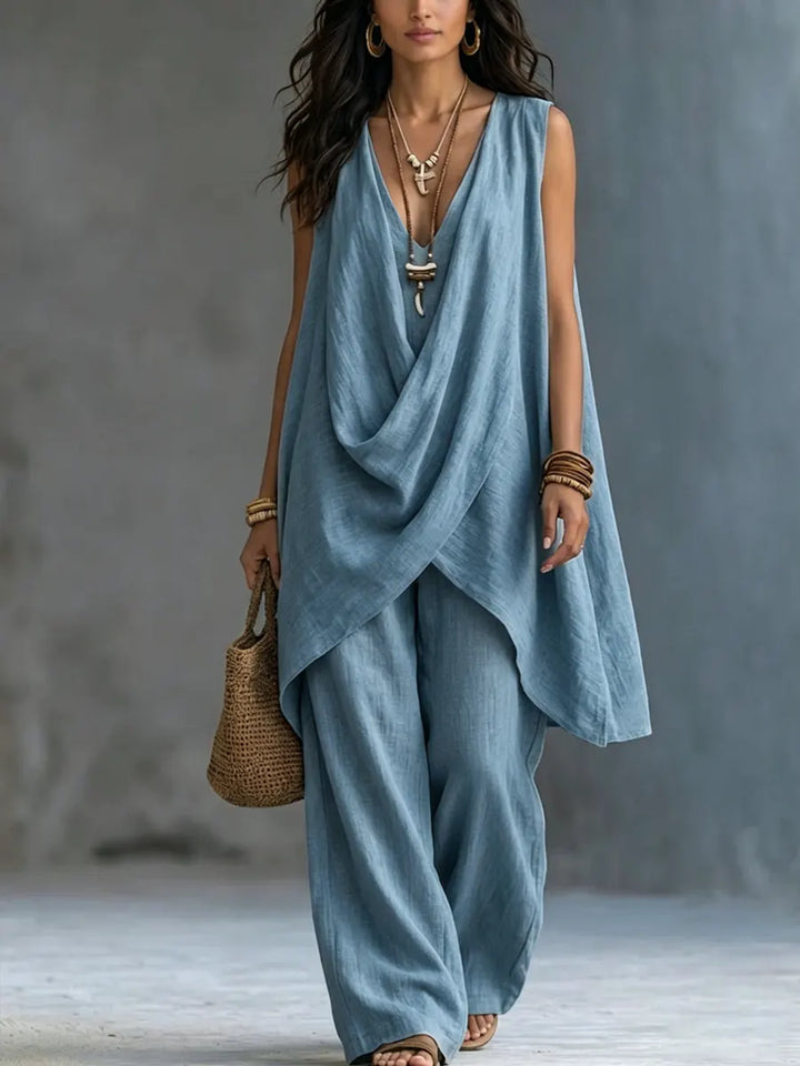Genevra | Draped Set with Wide-Leg Pants